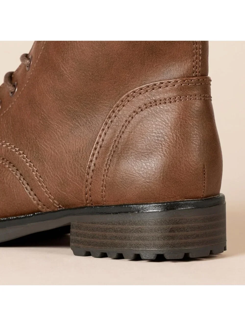 Women's Brown Lace Up Combat Side Zipper Lug Sole Faux Leather Ankle Boots